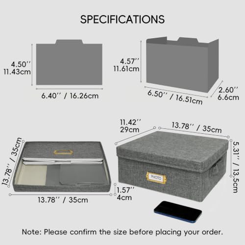 Linen Photo Storage Box with Lid & Dividers, Decorative Photo Organizer Box with Side Handle for up to 1700 4x6 Pictures, Memory Keepsake Organizer for Family Baby Photos, Cards, Letters, Crafts, Grey