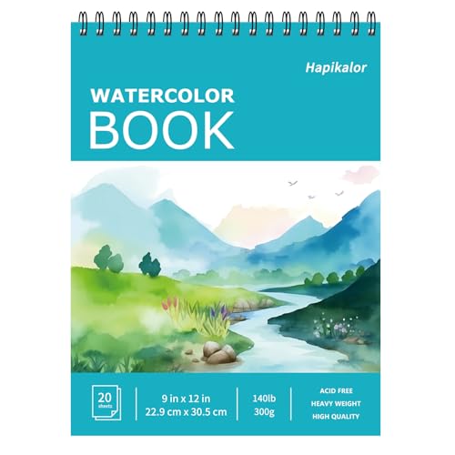 Hapikalor 9"x12" Watercolor Sketchbook, Spiral Bound Water Color Paper - color: Teal, size: 9" x 12" Spiral Bound