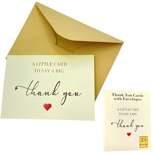 Thank You Cards with Envelopes, 25 Pack 350GSM Thick Blank Personalized Notes Bulk, Gratitude for Gifts Thanks, Mothers Fathers Day, Wedding, Birthday Party, Graduation Teacher, Business Appreciation