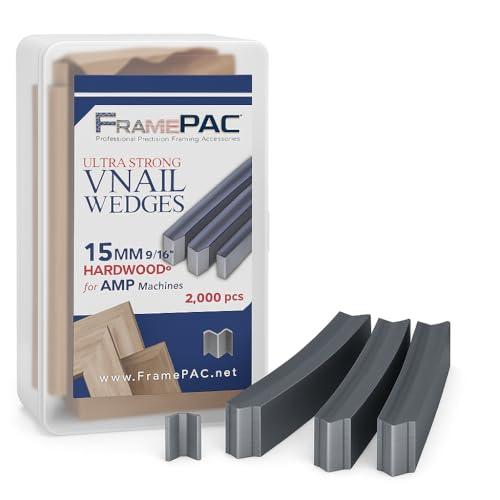 V Nails for Hardwood Picture Frames - 15mm (9/16 Inch) - [2000 V-Nail Pack, Stacked] - AMP - Ultra Strong Vnail Wedges for Picture Framing - Joining Picture Frame Corners - size: 5/8 inch [15mm] - 2000 pack, style: AMP - Hardwood
