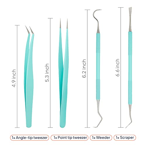 Premium Vinyl Weeding Tool Kit - Precision Stainless Steel Weeder - Hook and Pick with Fine Tweezers Crafting Set - by iVyne - color: Light Blue