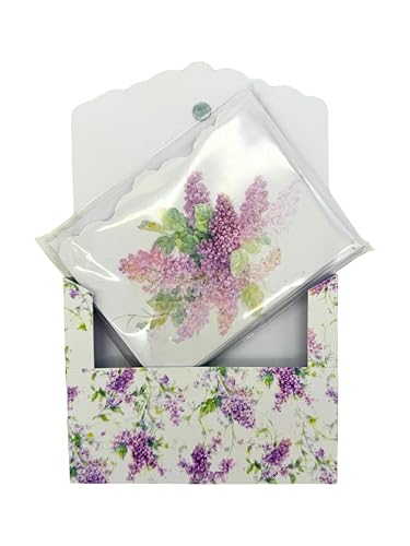 Poster Foundry Set of 3 - Summer Lilacs Boxed Note Cards by Carol Wilson. 10 embossed 4x5 Die-Cut Notecards and Matching Envelopes in Decorative Gift Box with Magnetic Flap. NCP2353 - color: Floral - Summer Lilacs, style: 3 gift box sets / 30 cards total