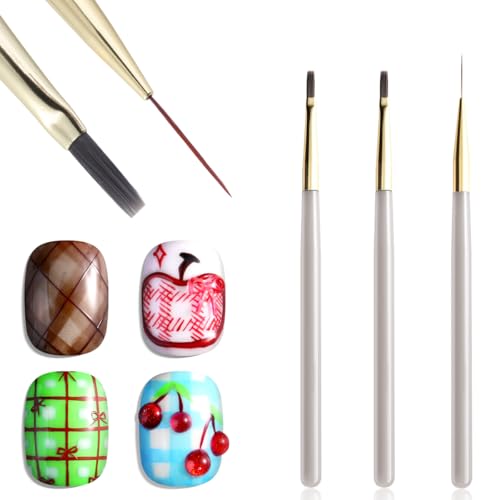 Fcozpjk Nail Art Brushes Set 3PCS Liner Brush for Plaid Design