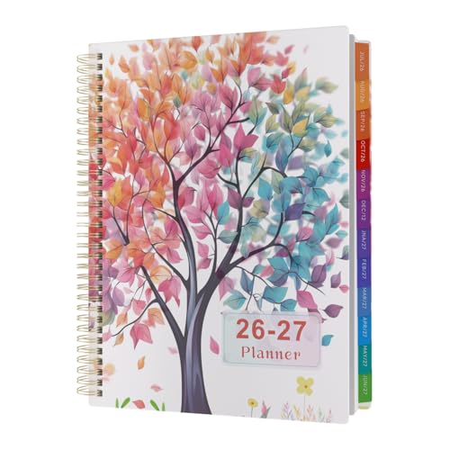 2026-2027 Appointment Book Weekly Quarter-Hourly, July 2026 - June 2027 Agenda 2026-2027 Academic Planner with Colorful Tabs, 8.5"x11", Spiral Binding, Hardcover, Note Pages, Pockets - color: Pink Tree (07.2026 - 06.2027), size: A4 (8.5''x11'')
