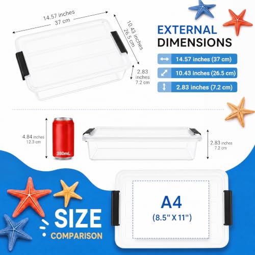 6 Qt Clear Storage Bins with Lids,Sensory Bins,Stackable Plastic Containers with Secure Latches,Multi-Purpose Classroom Storage Organizer for Craft Supplies,Paper & Office Stationery,4 Pack,Black