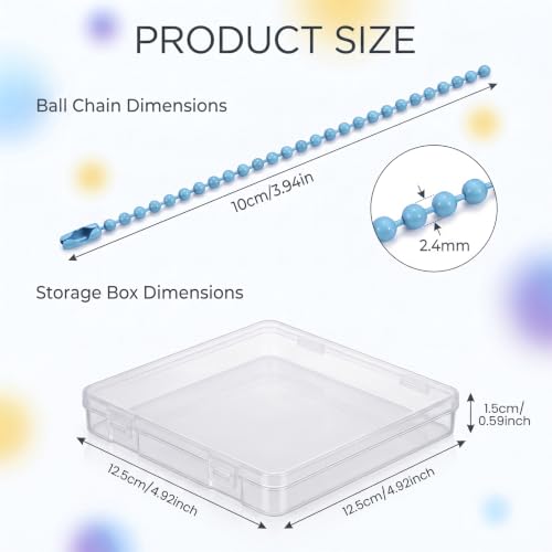 200 PCS Colorful Ball Chain, 2.4mm 4 Inch Mixed Color Bead Chains for Keychains, Dog Tags, Jewelry Making, Hanging Crafts, Bulk DIY Supplies with Storage Box