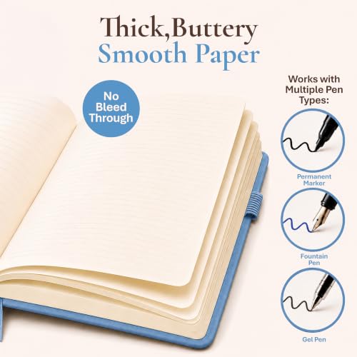 Lined Journal Notebook Hardcover Leather Bound 200 Pages A5 Blue Cute Diary - color: Blue, size: A5 200 Pages