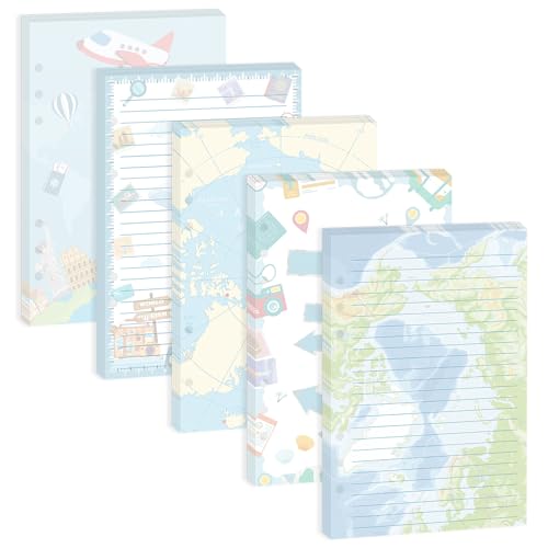 100 Sheets Travel A5 Refills Papers for Planner Insert Binder, 120GSM Thick World Map Notebook Fillers, Adventure 6 Hole Loose Leaf Papers for A5 6 Ring Binder Journal Diary Budget Travelers - color: Travel