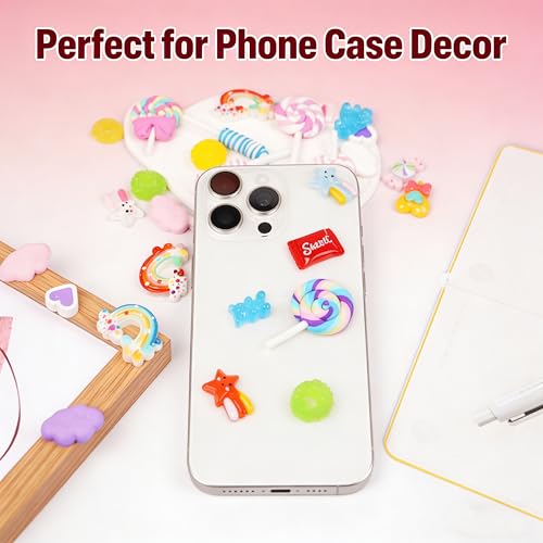120Pcs Slime Charms Resin Flatback - Kawaii Candy Resin Charms for DIY Crafts, Phone Case Decor, Hair Clips, Scrapbooking Embellishments, Decoden Supplies - Random Mixed Styles, Various Colors - color: Candy