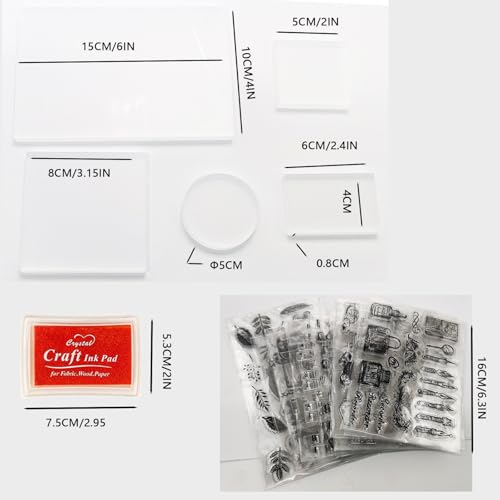 352 Pieces Acrylic Stamp Blocks Tools Set Include 339 Clear Stamp Blocks, 8 Pcs Colorful Craft Ink Pad 5 Pcs Clear Stamping Blocksfor Scrapbooking Card Making DIY