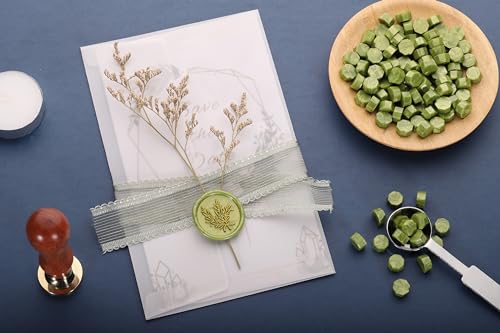 Yoption 360Pcs Wax Seal Beads, Metallic Antique Gold and Green Mix Sealing Wax Beads with 2Pcs Tea Candles and Spoon for Gift, Invitation, Envelope - color: Antique Gold Green Mix