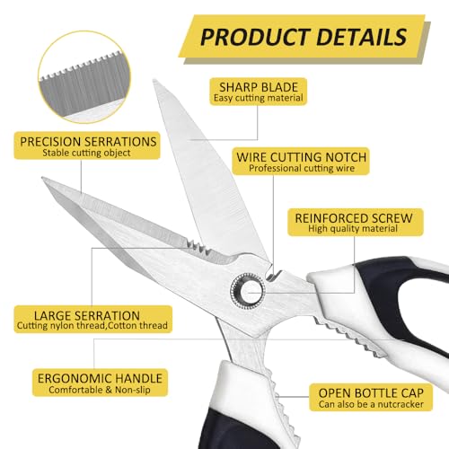 Scissors Heavy Duty Set, Ultra Sharp Stainless Steel Shears with Protective Cover, Easy Cutting Cardboard, Wires, Fabric, Leather, Iron Mesh (White) - color: White