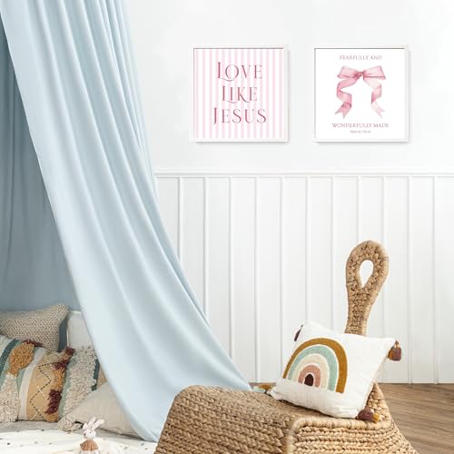 LARTSFRO Coquette Pink Bow Jesus Wall Art Decor Posters, Light Pink Bow Christian Room Bedroom Bathroom Dorm Wall Art Decor Aesthetic for Teen Girls College Gifts, Inspirational Bible Verses Bow Wall Decor, 10x10 Inch Set of 4 Bow Pictures (UNFRAMED) - co
