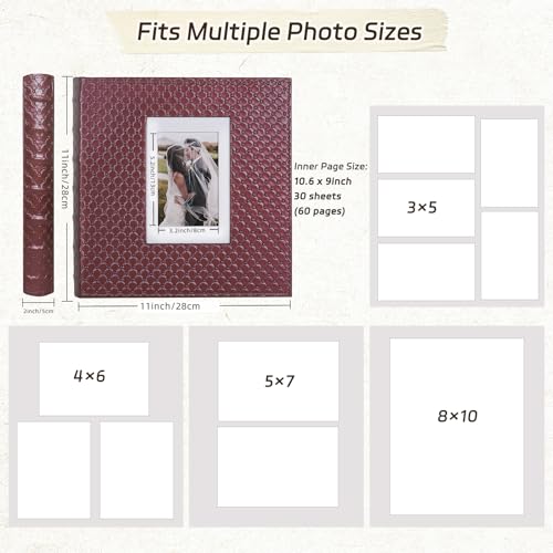 RECUTMS Self Adhesive Photo Album, Leather Scrapbook Album DIY 60 Pages - color: Wine Red, size: 11x11 inch