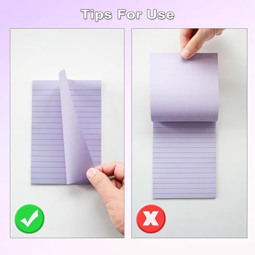9 Pack Lined Sticky Notes with Lines 4X6 in, Orchid Frost, Pink,Blue Colors - color: Light Purple, Light Blue, Light Pink