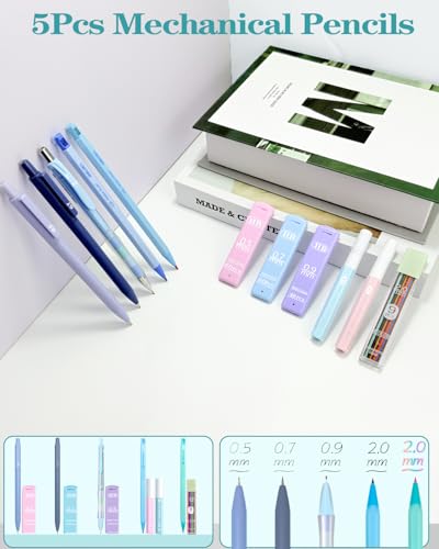 JIZHIYUAN 54PC Aesthetic School Supplies with Blue Pencil Case for Students - color: Blue