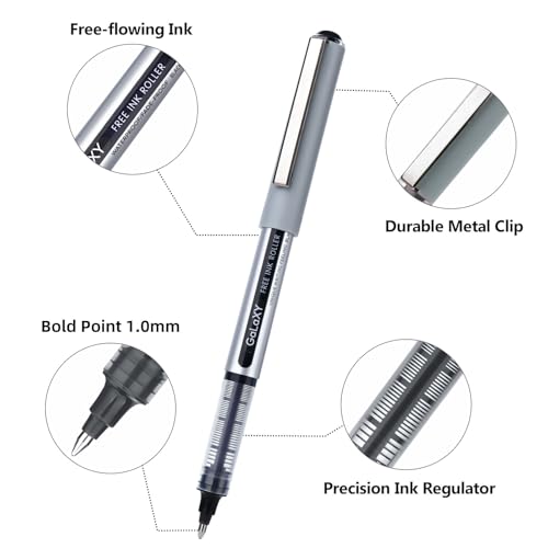EYEYE Rollerball Pens 1.0mm, 12 Pack (5 Black 5 Blue 2 Red) Roller Ball Pen Quick Dry, Liquid Ink Pens Bold Point Smooth Writing Pen for Journaling, Note Taking, Office, School Supplies - color: 3 Colors, size: 1.0mm