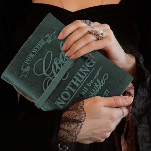 LEATHER VILLAGE Journal Bible Nothing Impossible Verse, Turquoise 10x7. - color: Turquoise, size: 10 inches X 7 inches