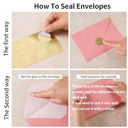 50 Pieces A7 Envelopes 5x7 with Gold Stickers, Rose, Pink | Vines Flower Texture Pattern, V Flap Luxury Mailing for Invitations, Wedding, Graduation, Baby Shower - color: Pink