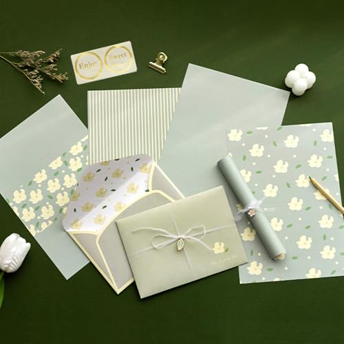 72 Pcs Stationery Paper Envelopes Set Lovely Floral Cute (6Style) | Includes 24 Lined Writing Paper & 12 Envelopes, Letter Writing Stationary Paper Envelopes Kit for Girls Office School - color: Flower