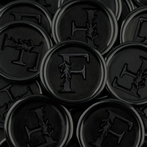 25Pcs Black Wax Seal Stickers Handmade Vintage Botanical Leaves Adhesive Letter Wax Stickers for Wedding Party Invitations, Envelope, Gift Wrap, Christmas(Initial F, Black) - color: Black-25pcs, size: F