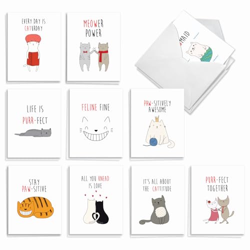 The Best Card Company - 20 Note Cards Blank Assortment (4 x 5.12 Inch) (10 Designs, 2 Each) - Cat Got Your Tongue AM7183OCB-B2x10-NB - style: Cat Got Your Tongue