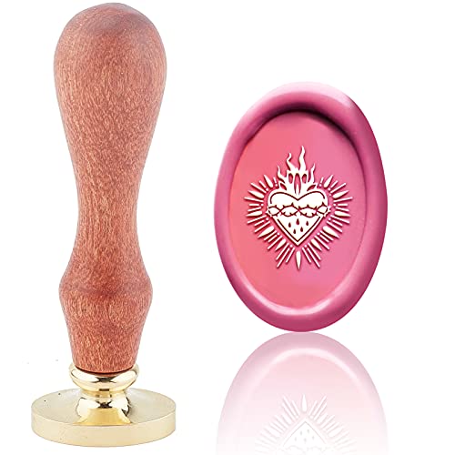 CRASPIRE Heart Wax Seal Stamp Wax Sealing Stamp Thorns Oval Retro Vintage Brass Seal Head Wooden Handle Removable for Wedding Invitations Envelopes Party