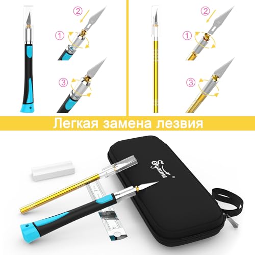 Craft Knife Set, Cutter Manualidades Precision, Cutter de Precision con Mango de Goma, Para Cortar, Tallar y Modelismo, Contiene 2 Cuter Manualidad, 20 Cuchillas de Recambio, Caja de Almacenaje - color: Blue