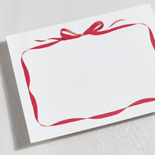 Minted Bow Stationery Cards, 10 Count, Blank Cards and Envelopes For Thank You Notes, Holiday Greeting, Invitations & Handwritten Messages, Note Cards & Stationery Set, Gifts for Women, Red Bow Theme - color: Bow
