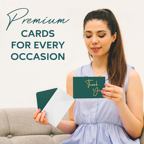 VNS Creations Thank You Cards With Envelopes - 100 Pack 4 x 6 Blank - Green - color: Post Green (Gold Foil), size: 100 Pack - 4" x 6" (Value Pack)
