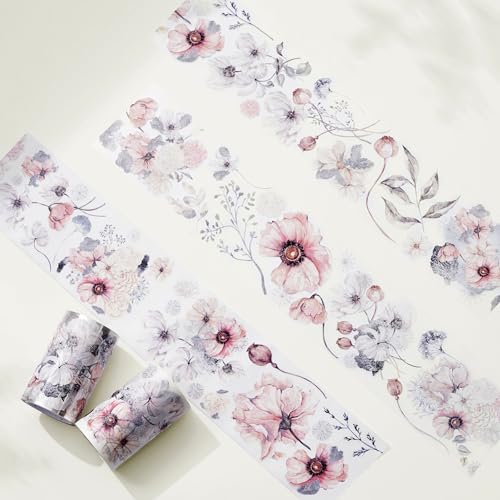 WT Frostbloom Wide PET Tape, Single Roll, Original Winter Floral Designs, Clear Transparent Adhesive Tape – Not Pre-Cut, for Junk Journals, Scrapbooks, Bujo, Planners, DIY Crafts, Art Stationery - color: Frostbloom Wide PET Tape