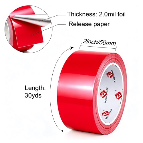 BOMEI PACK Aluminum Foil Tape,Heavy Duty Metal Foil Duct Tape (Red, 2 Inch) - color: Red, size: 2 Inch