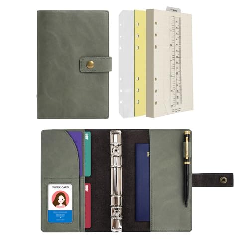 WONDERPOOL Leather Journal Dotted Paper Refillable Writing Binder Notebook - Leather Spiral Diary with Inner Organizer Pockets for Man and Woman (Green, A6) - color: Green, size: A6