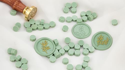 Yoption 360Pcs Sage Green Sealing Wax Beads, Sealing Wax Kit for Wax Seal Stamp, Hexagon Wax Seal Beads with 4Pcs Tea Candles and 2 Wax Seal Spoon - color: Sage Green