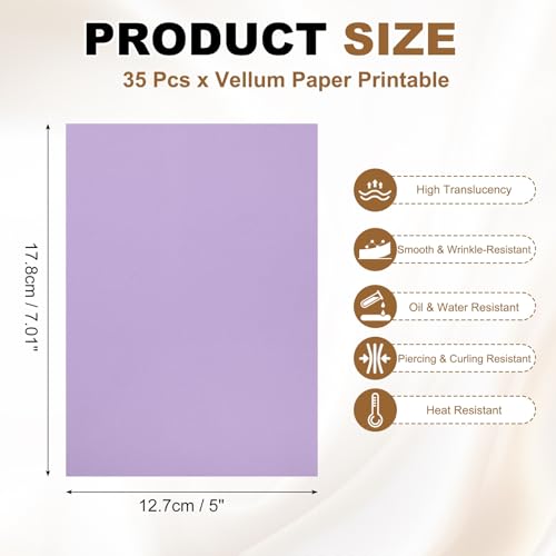PATIKIL 80Pcs 7"x5" Vellum Printable Tracing Paper for Drawing 100g Purple | Vellum Paper Sheets Jackets Tracing Transparent for Invitations Belly Bands Envelope Gift Drawing Sketching - color: Purple, size: 7" x 5"