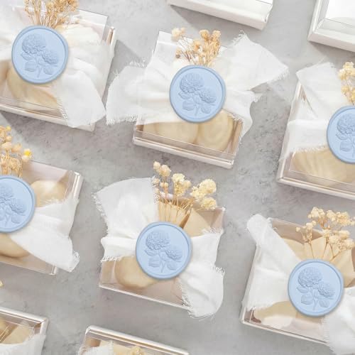 UNIQOOO Wax Seal Stickers - 3D Hydrangea Floral Wedding Invitation Envelope Seal Stickers, 50 Pcs Self- Adhesive Light Blue Flower Stickers, Perfect for Invitation, Gift Wrapping, Christmas - color: Two Stem, Light Blue