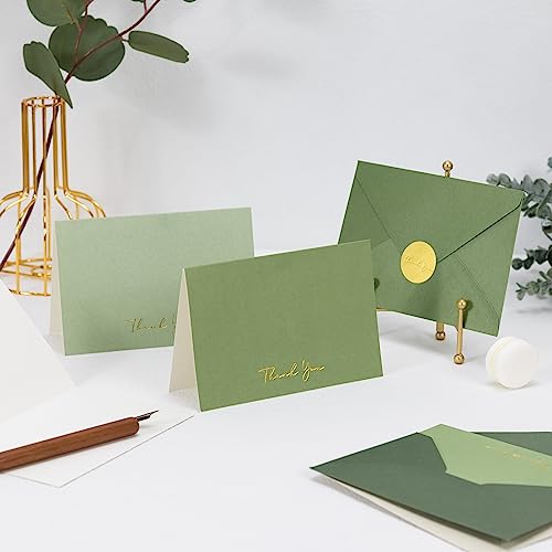 Crisky Sage Green Thank You Cards with Envelopes & Stickers， 50 Pack Bridal Shower Graduation Thank You Cards Small Business, Wedding Baby Shower Birthday Funeral Notes Bulk - color: SageGreenShade