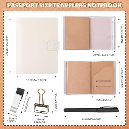Thenshop Leather Travel Notebook 3 Inserts,White,Passport Size | Refillable Travel Journal with Pen Holder and Clip, Passport Notebook Accessories for Organizing Notes, Handmade Diary - color: White, size: Passport Size