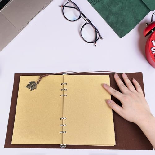 Leather Writing Journal Notebook,Classic Spiral Bound Notebook Refillable Diary Sketchbook Gifts with Unlined Travel Journals to Write in for Girls and Boys(Leaves,A5/Dark Green) - color: Dark Green