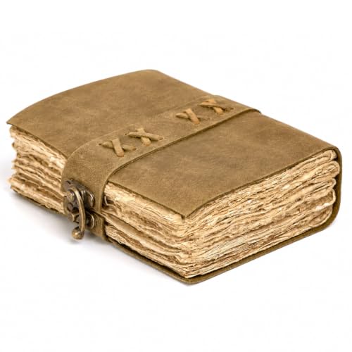 Leather Bound Vintage Journal for Women & Men – Book of Shadows – Lock Closure – 200 Pages of Antique Deckle Edges Handmade Paper (Aqua, 6 x 4 inches) - color: Aqua, size: 6 x 4 inches