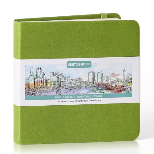 Prudiut 5" x 5" Hardcover Small Sketch Book, 80 Sheets, Emerald Green - color: Emerald Green