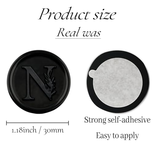 25Pcs Black Wax Seal Stickers Handmade Vintage Botanical Leaves Adhesive Letter Wax Stickers for Wedding Party Invitations, Envelope, Gift Wrap, Christmas(Initial N, Black) - color: Black-25pcs, size: N