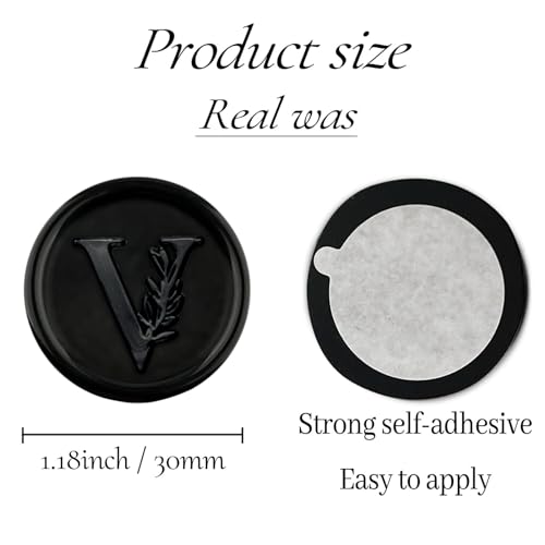 25Pcs Black Wax Seal Stickers Handmade Vintage Botanical Leaves Adhesive Letter Wax Stickers for Wedding Party Invitations, Envelope, Gift Wrap, Christmas(Initial V, Black) - color: Black-25pcs, size: V