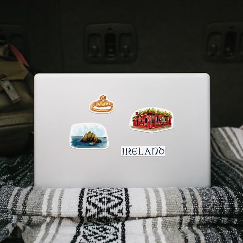Navy Peony Emerald Ireland Statement Stickers - Hand-Illustrated Watercolor, Glossy, Waterproof - for Luggage, Laptops, Water Bottles (34 Pcs) - style: Statement
