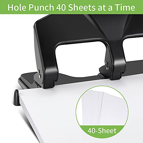 AFMAT 3 Hole Punch Heavy Duty, 40-Sheet Three Hole Punch, 50% Reduced Effort, 3 Hole Puncher for Binder w/Large Chip Tray, 9/32" Holes Diameter, Metal Paper Puncher for Home/Office/School, HP14 - color: Black