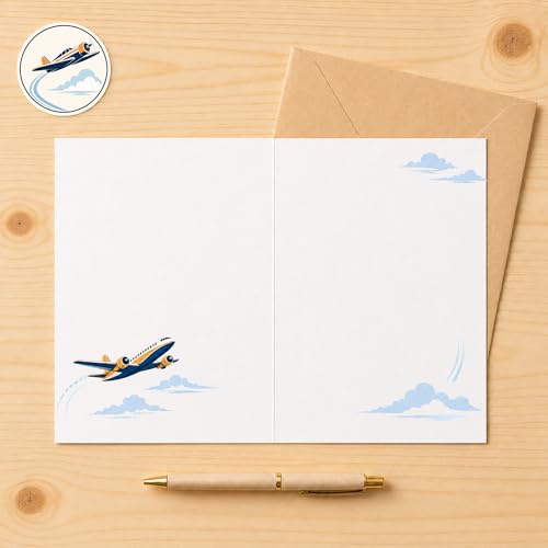 Funny Birthday Card for Pilot, Airplane Lover – Aviation Themed Greeting Card for Him Her, Men Women | Kraft Envelope & Sealing Sticker | Blank Inside to Write Your Message