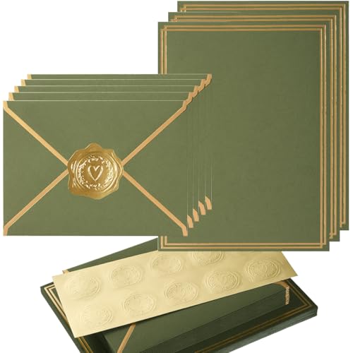 50 Pack Stationery Set with Envelopes, Olive Green, 6x8 Inches - color: Olive Green, size: 6x8 Inches
