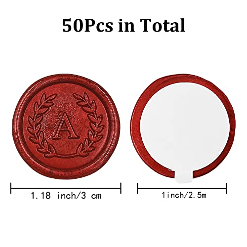 50Pcs Red Letter A Adhesive Wax Seal Stickers, Hand-Made, No Need Seal Stamp, Tear and Use Wax Stickers for Wedding Invitations, Envelopes, Christmas Gift - color: Red, size: A