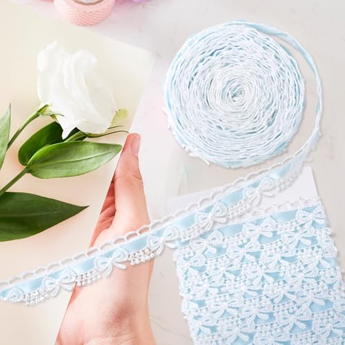 2 Yards Bow Lace Trim Ribbon, A Style, Light Blue - color: Light Blue-A style