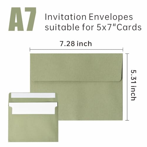 50 Pack A7 Envelopes, Sage Green 5x7 Invitation Envelopes, Self Seal Envelopes Printable, for Weddings, Greeting Cards, Photos, Postcards, Mailing, Party - color: Sage Green, size: 50 Pack A7 Envelopes (5.31x7.28in)